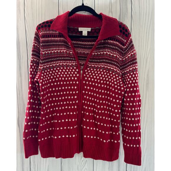 Vintage Christopher & Banks Christmas Holiday Cardigan Size Large Red White - Picture 1 of 6